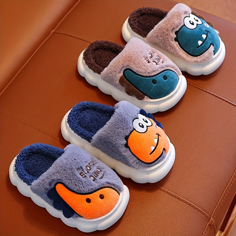 Girls' Cozy Dinosaur Slippers — Lightweight Warm Cartoon House Shoes with Non-Slip PVC Sole (Indoor/Outdoor)