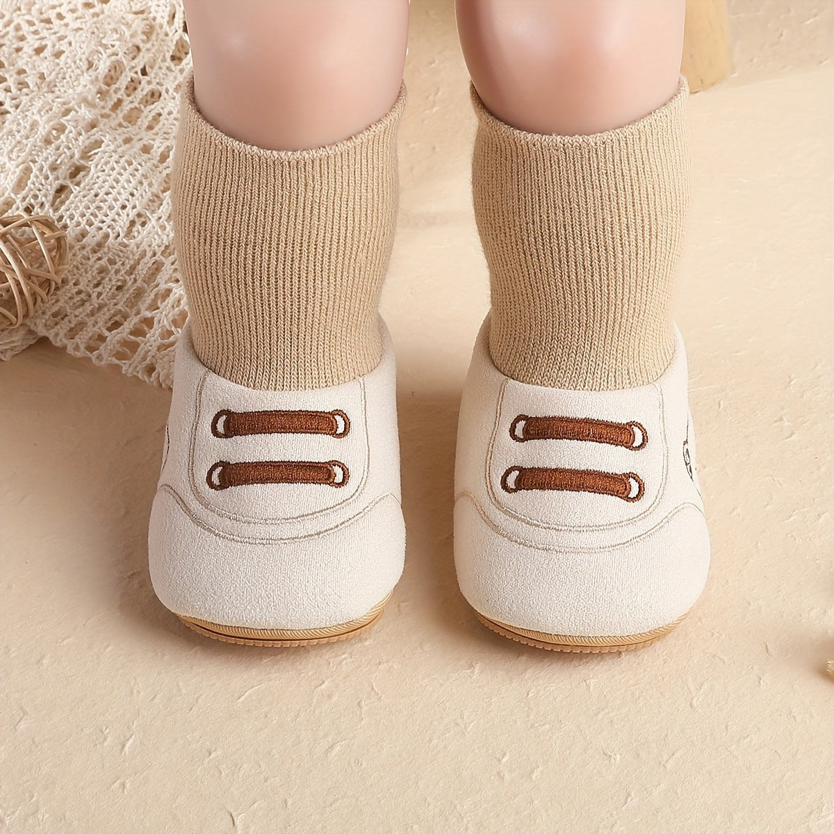 1 Pair Cozy Winter Baby Cartoon Socks with Non-Slip Sole for 0-1 Year Old Boys & Girls - Soft Fleece Lined, Mid-Calf Height | Cute Design for Daily & Casual Wear | Toddler Indoor Shoes with Hook-and-Loop Fastener Closure