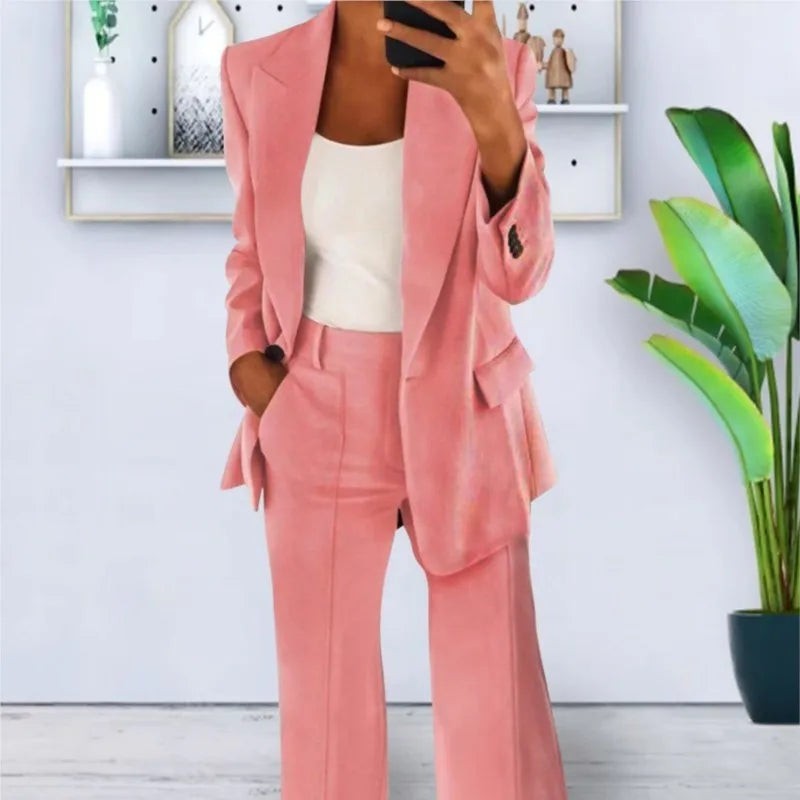 Women Spring Autumn Suit 2 Piece Sets Long Sleeve Jacket Coat High-Waisted Trousers Business Suit Office Ladies Pant Sets Outfit