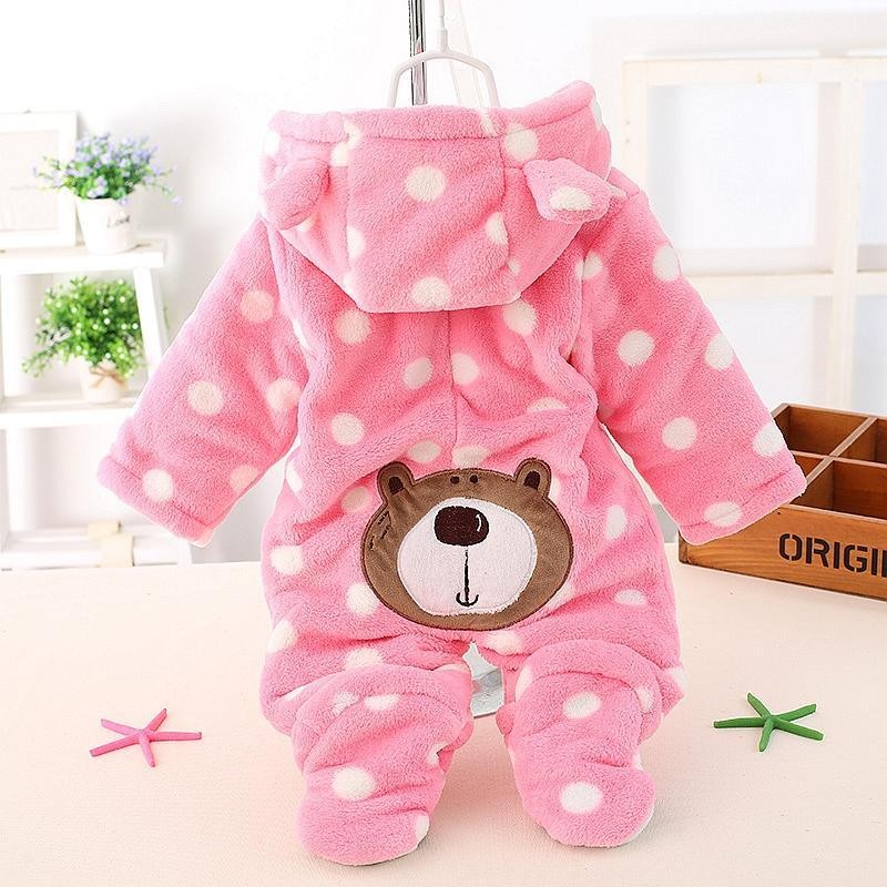 Modern Winter Baby Bear Animal Costume Hooded Romper Warm Flannel Plush Jumpsuit For Girls and Boys