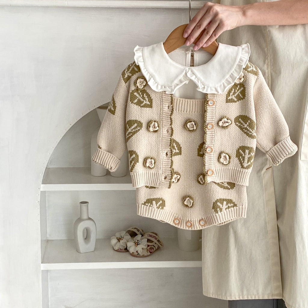 Leaf Jacquard Children's Sweater Two-piece Set