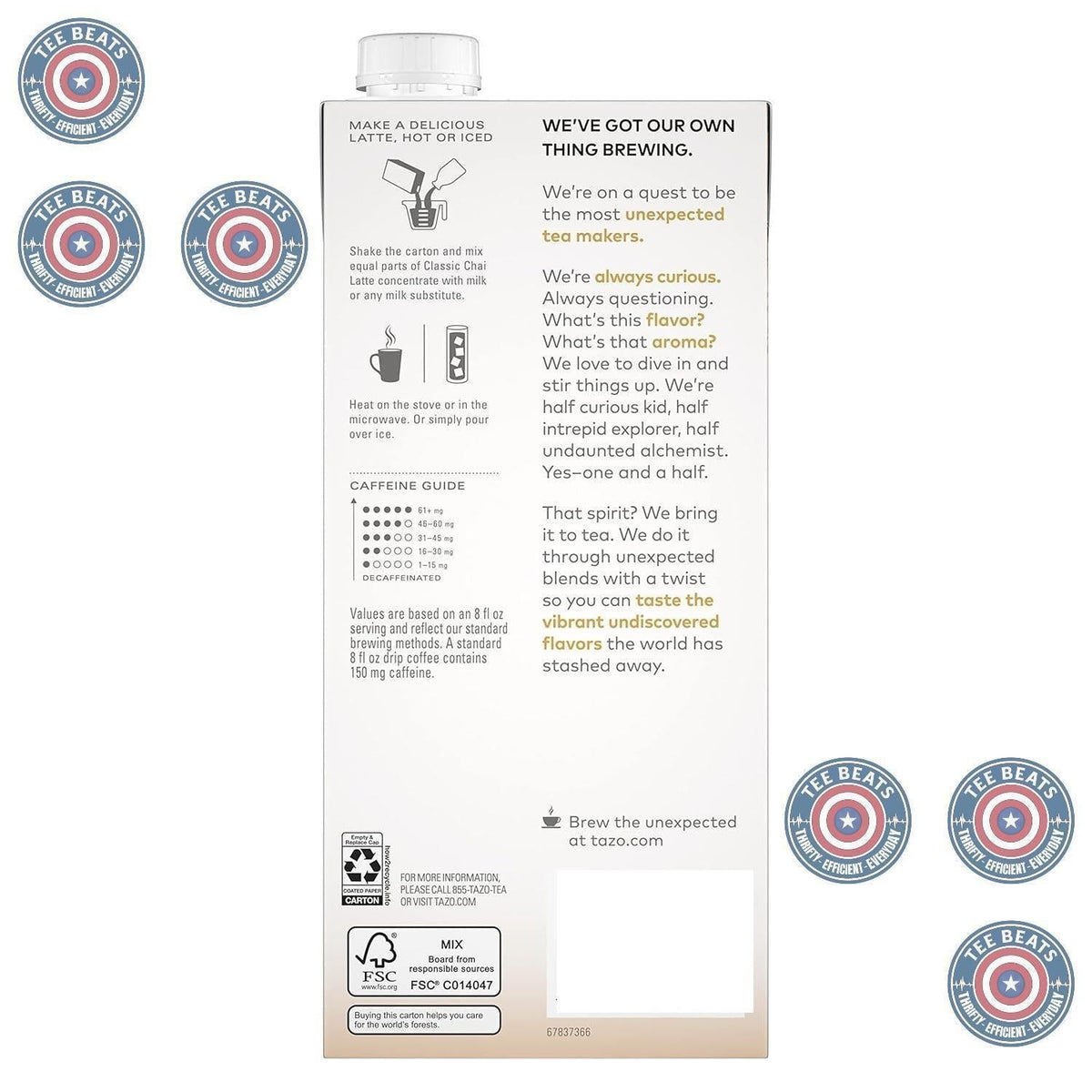 TAZO Chai Latte Tea Concentrate – Fast Iced Chai Refuel for Work From Home Study Breaks, 32 oz Carton