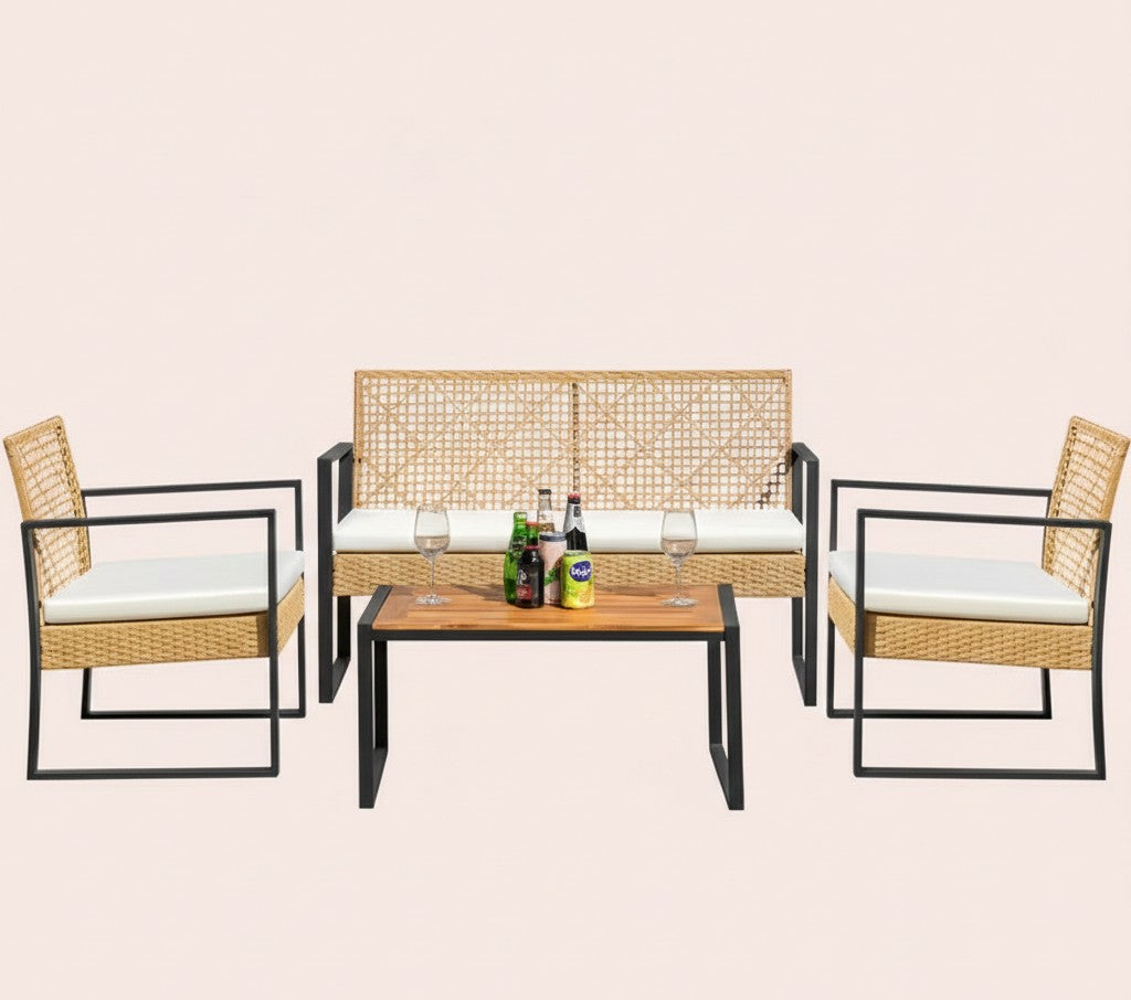 4Pcs Outdoor Patio Furniture Set – Rattan Wicker Sofa - Multiple Styles
