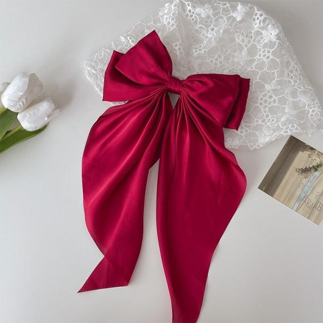 Solid Color Big Large Satin Bow Hairpins Barrettes Women's Girl Wedding Long Ribbon Hair Clip Fashion Hairgrips Accessories For Party