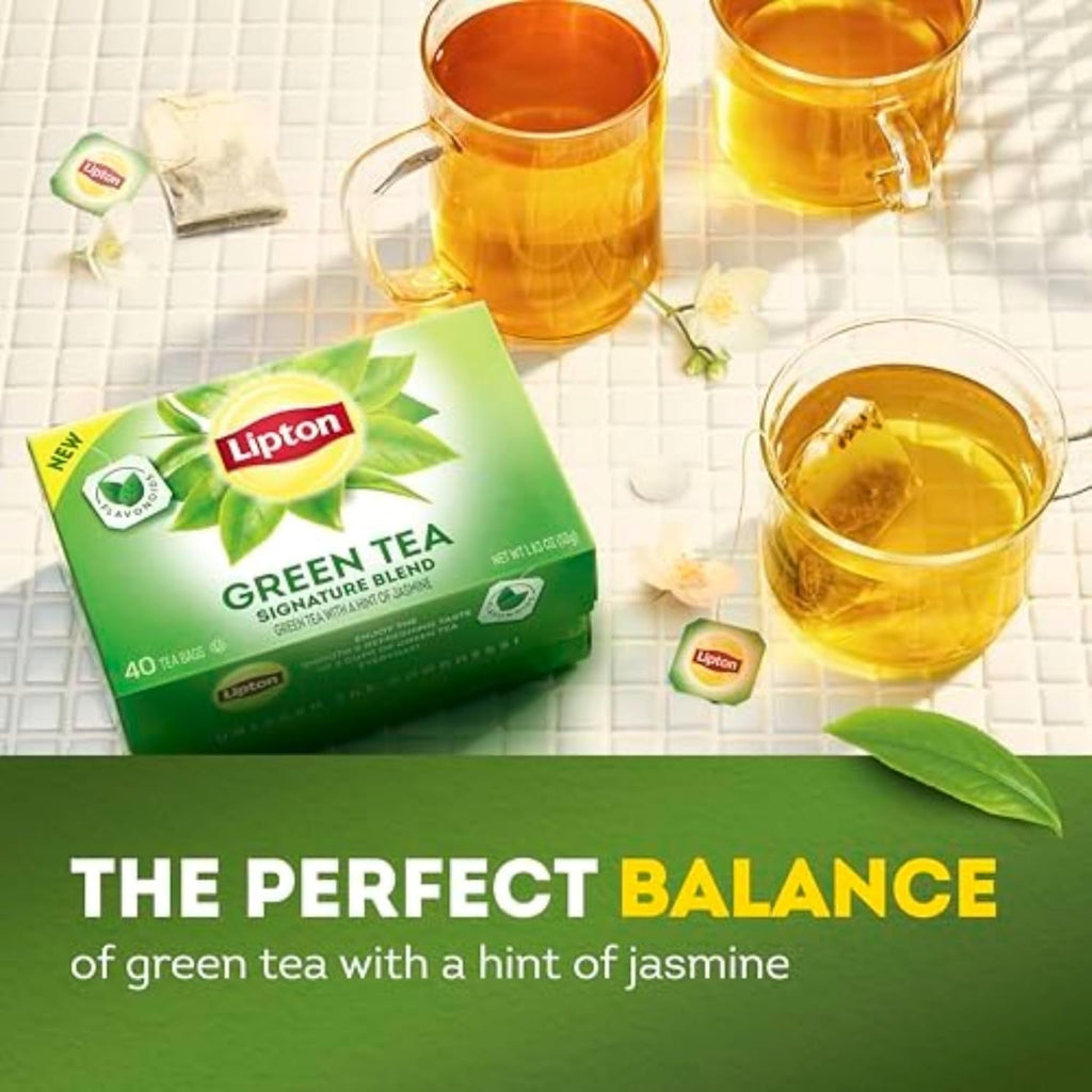 Lipton Signature Blend Green Tea Bags – Home Office Focus Drink, Low Caffeine for Afternoon Work