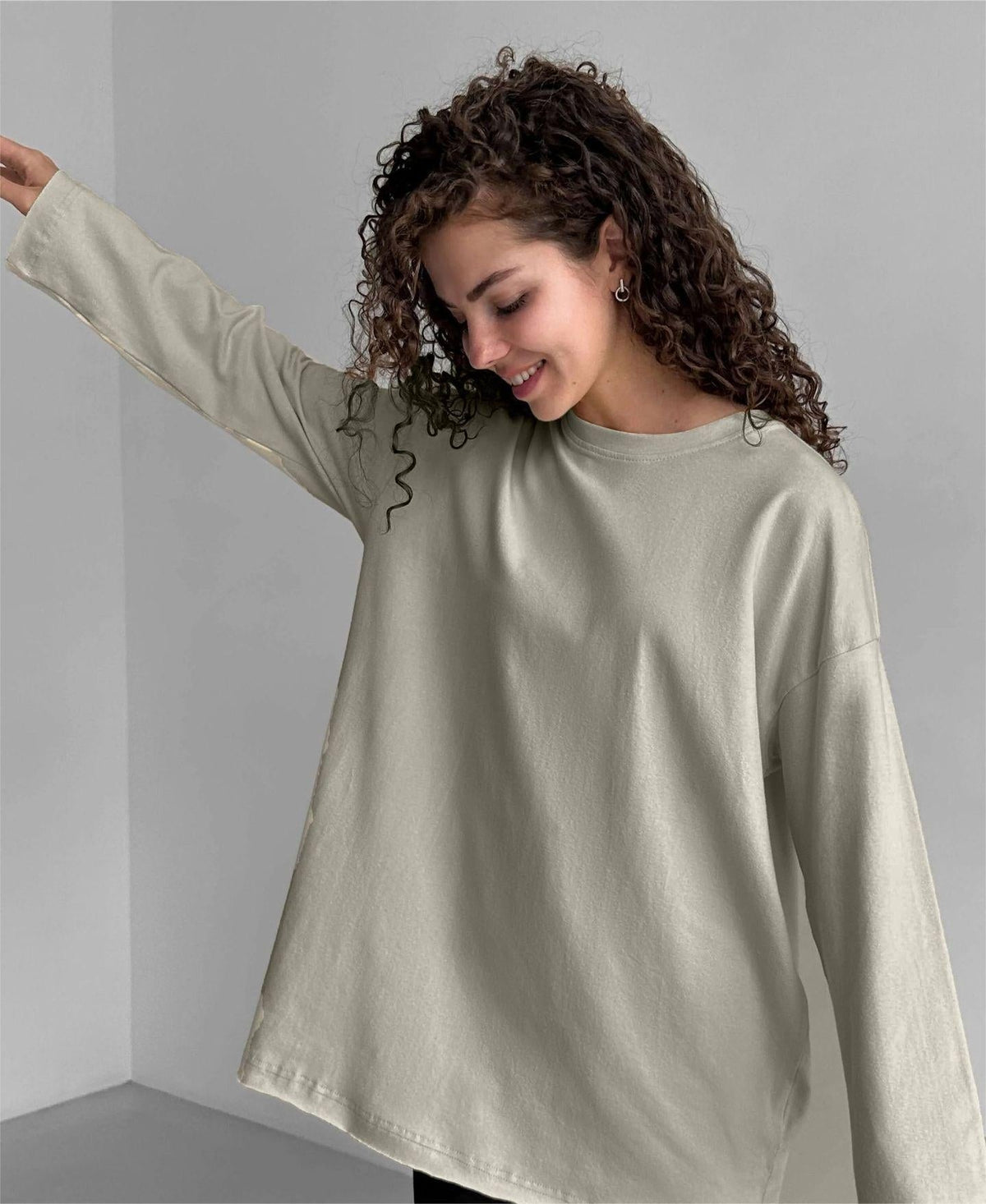 Spring Autumn Cotton Long Sleeved Tee Women Hand Worn Loose Top