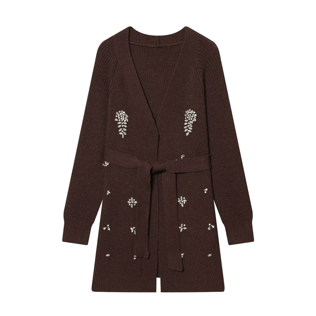 Women Autumn Winter Jewelry Bead Knitted Cardigan