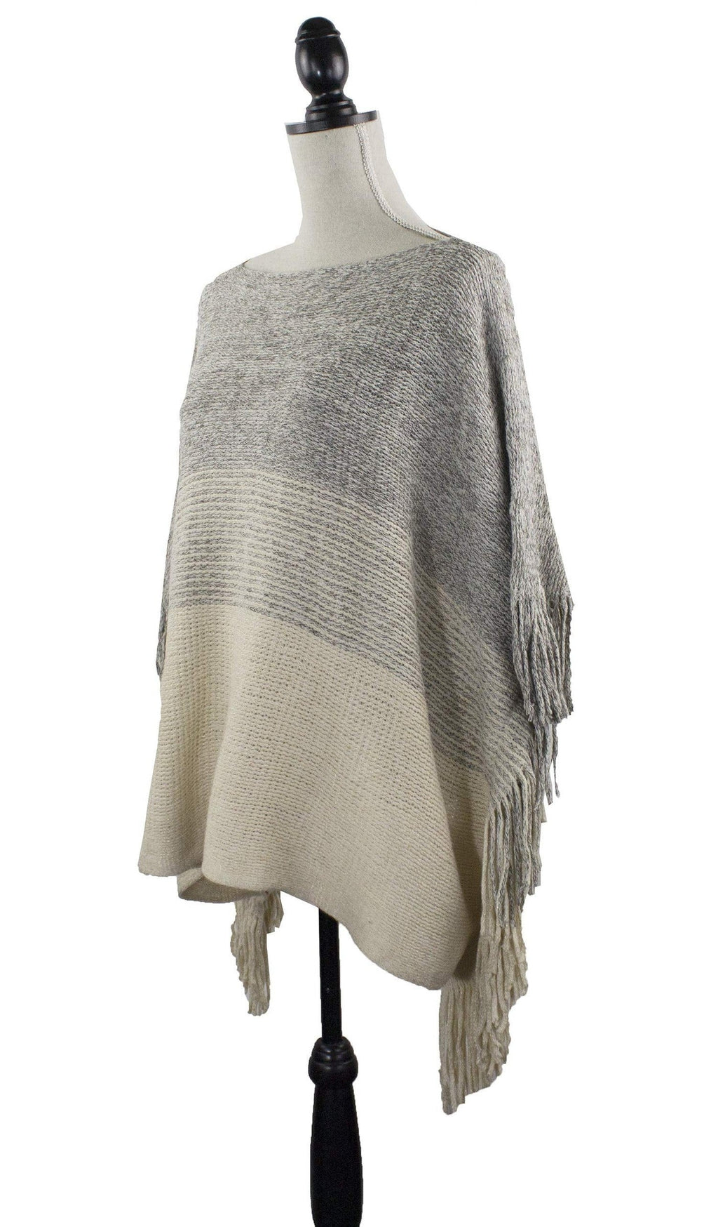 stylesilove Womens Knit Two Tone Batwing Fringe Poncho Cardigan Pullover Cozy Sweater Wrap Jacket
