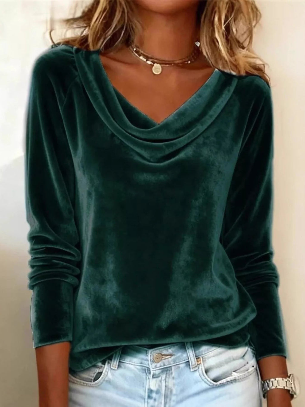Velvet Cowl Neck Long Sleeve Tee