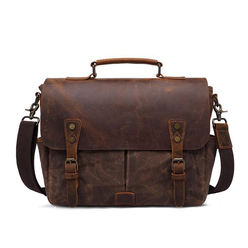 Latest Style Handmade Canvas Leather Briefcase Vintage Crazy Horse Messenger Bag Crossbody Shoulder Bag Laptop Bag W1808