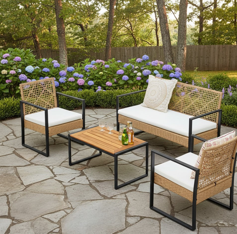 4Pcs Outdoor Patio Furniture Set – Rattan Wicker Sofa - Multiple Styles