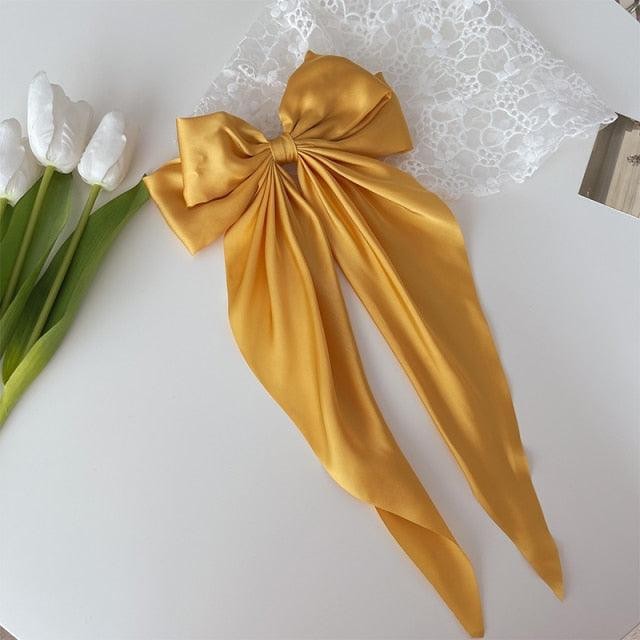 Solid Color Big Large Satin Bow Hairpins Barrettes Women's Girl Wedding Long Ribbon Hair Clip Fashion Hairgrips Accessories For Party