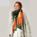Luxury Fashion Autumn Winter Soft Warm Scarf Plaid Colorful Hijabs Cashmere Scarves Warm Soft Bandana Women's Lightweight Scarves Elegant Echarpe Escharpe Soft Wool Elegant Tassel Women's
