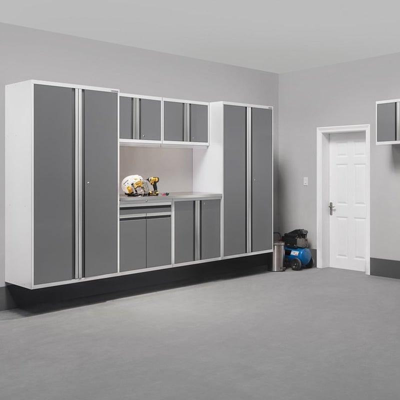 NewAge | Pro Series 7 Piece Cabinet Set with Base, Wall, Tool Drawer Cabinet, Lockers and 56 in. Worktop