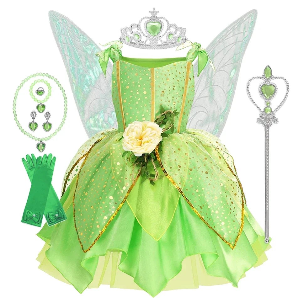Green Fairy Halloween Princess Dress Kids Christmas Outfit