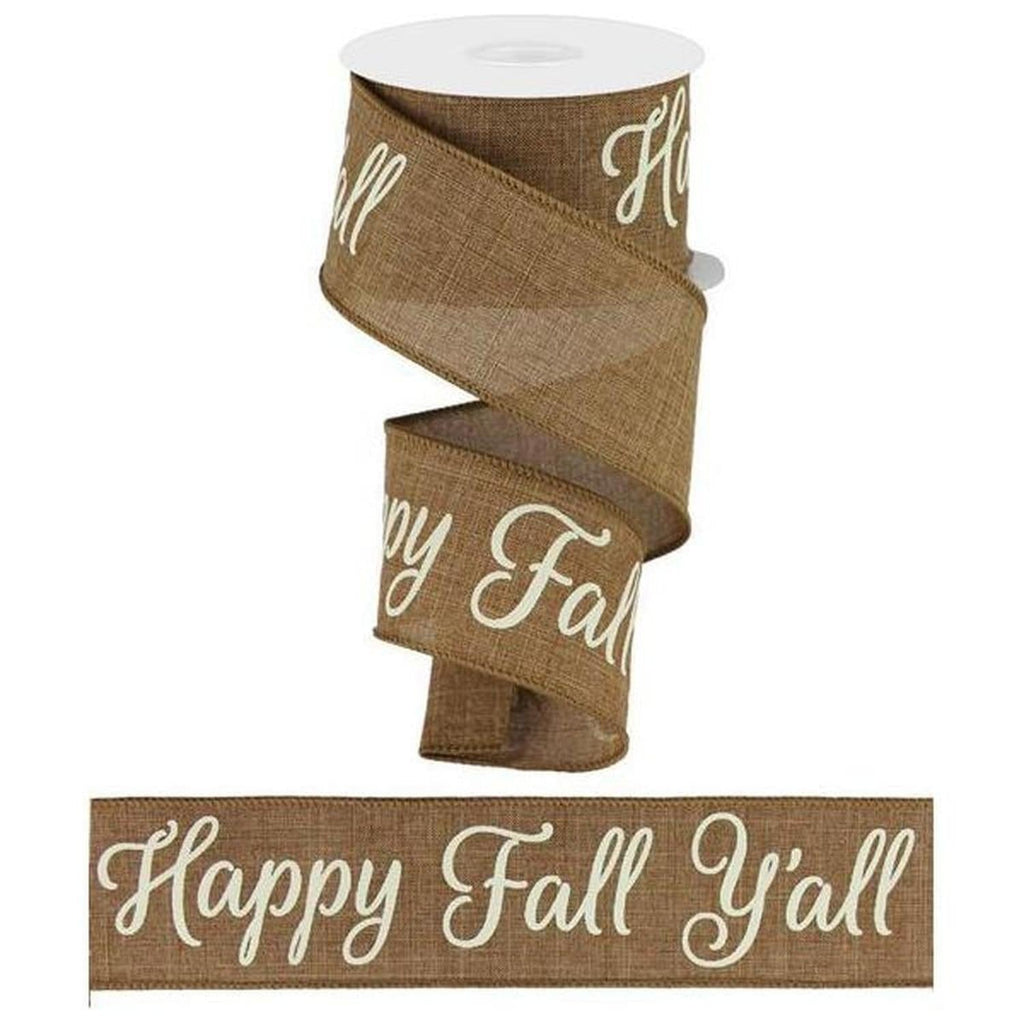 2.5" Happy Fall Yall Ribbon: Tan (10 Yards)