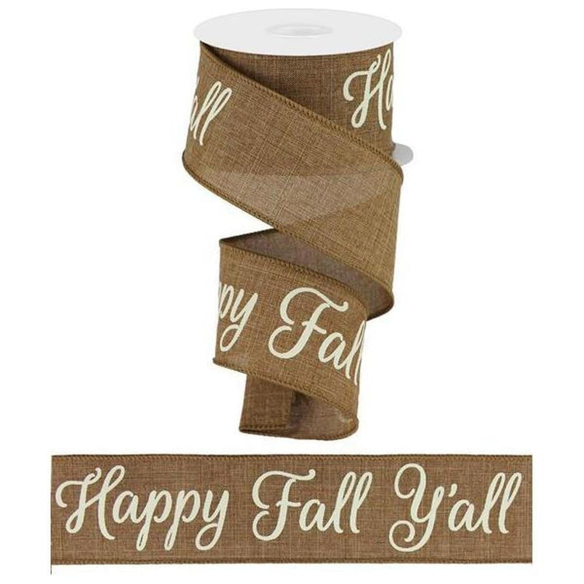 2.5" Happy Fall Yall Ribbon: Tan (10 Yards)