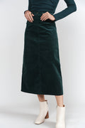 Fray Detail Corduroy Skirt- Emerald