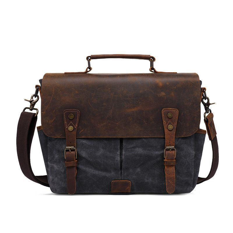 Latest Style Handmade Canvas Leather Briefcase Vintage Crazy Horse Messenger Bag Crossbody Shoulder Bag Laptop Bag W1808