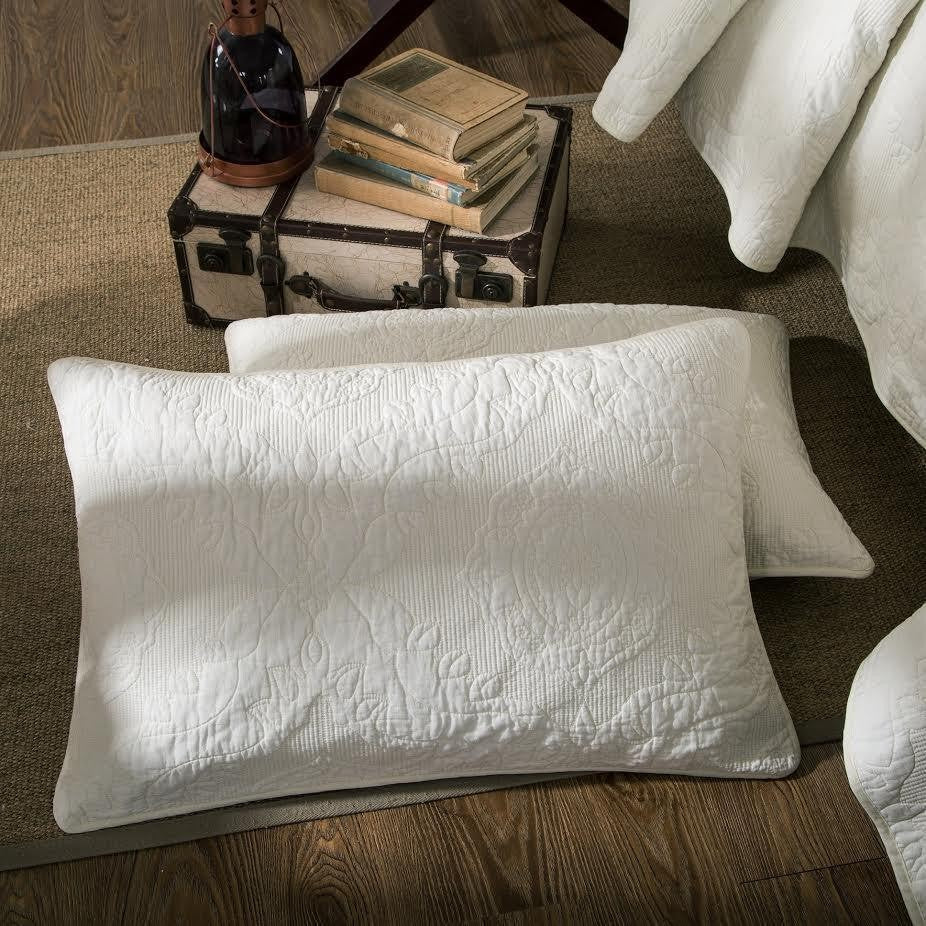 Tache Vanilla Cream Ivory Paisley Damask Stitch Matelassé Cotton Quilt Set (JHW-643)