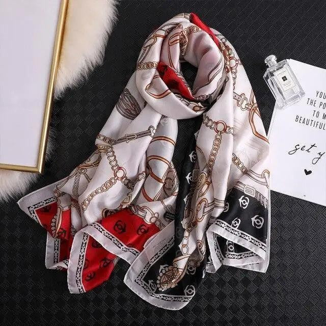 New Women Autumn Winter Fashion Silk Scarf Shawl Beach Headband Female Casual Wear Beach Friendly Spring Silk Scarf Flower Print Silk Scarves Shawls and Wraps Long Size Beach Stoles