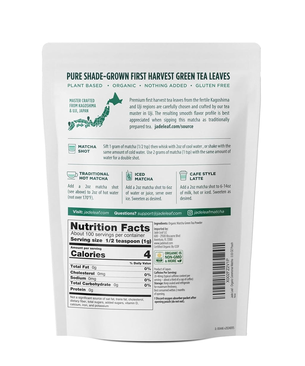 Jade Leaf Matcha Organic Ceremonial Matcha – Wind-Down Tea Ceremony Powder for Stress Relief and Inner Balance