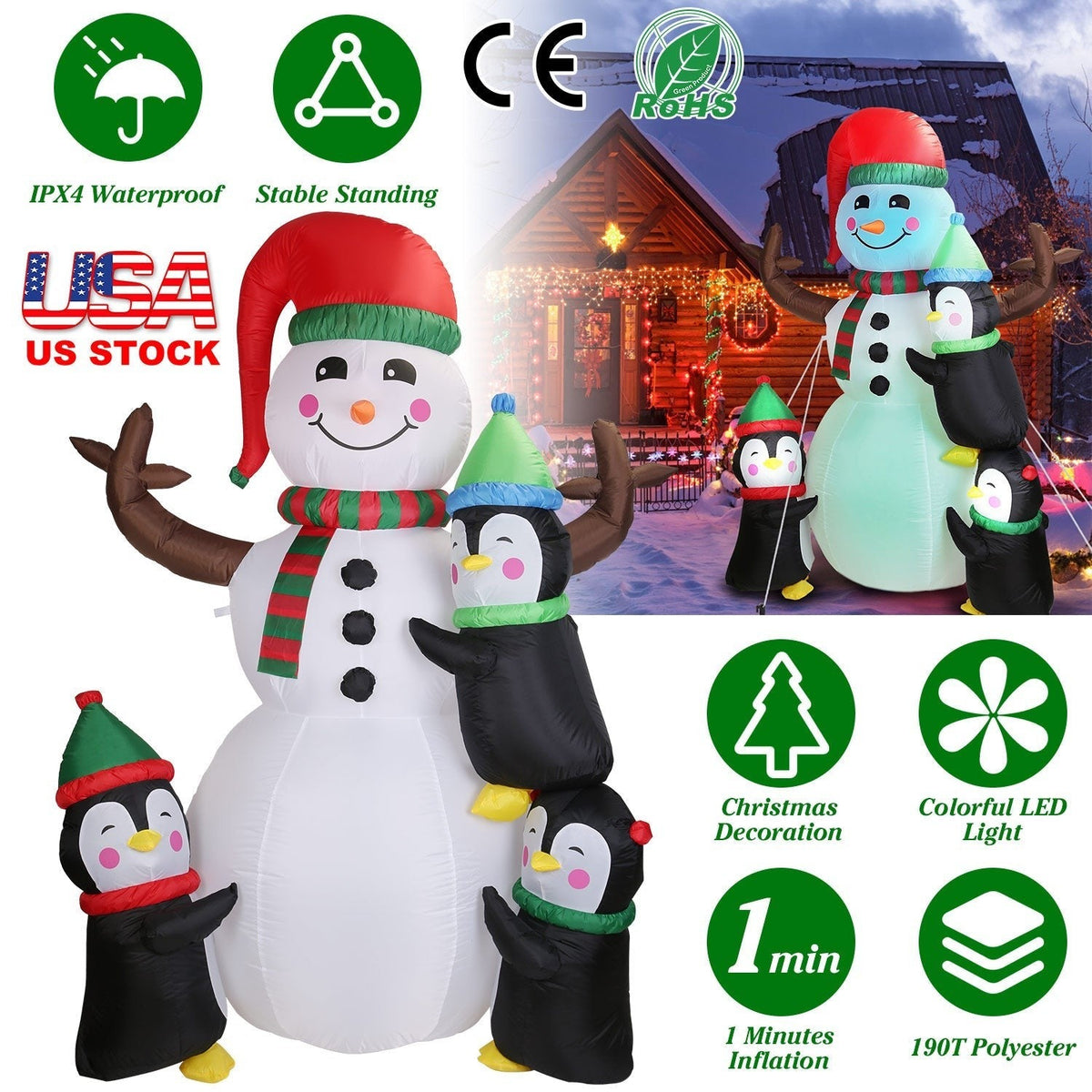 5.9FT Christmas Inflatable Outdoor Decoration Snowman Penguin Blow Up Yard Decoration with LED Light Built-in Air Blower for Winter Holiday Xmas Garde