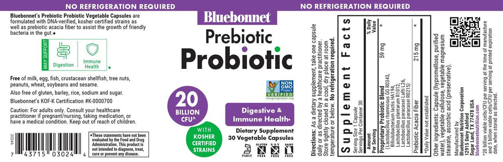 BLUEBONNET PREBIOTIC PROBIOTIC 20 Billion CFU