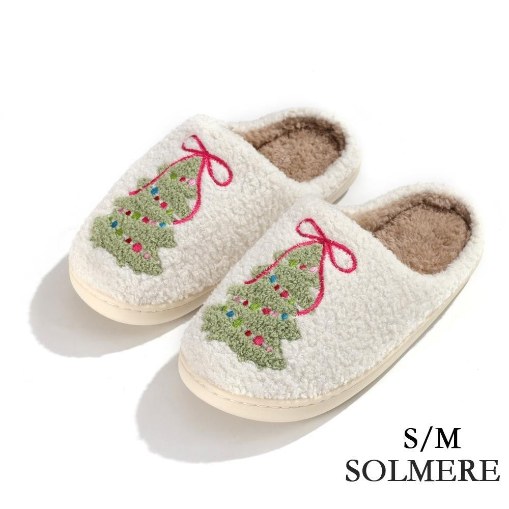SOLMERE Slippers – Bow Christmas Tree Slide On Slippers