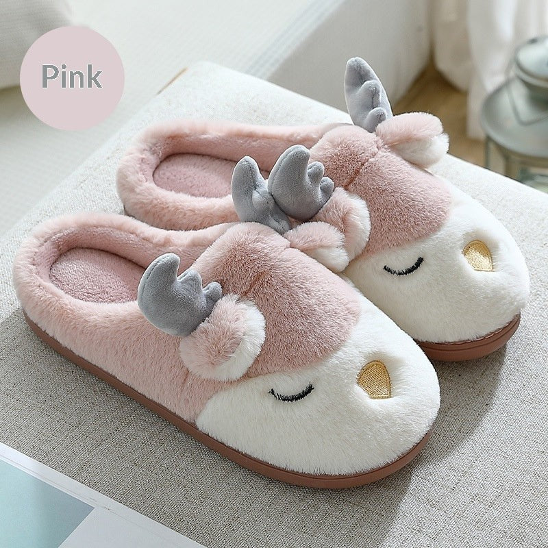 Women Winter Home Slippers Deer Elk Non-slip Soft Warm House Shoes Mens GIrs Indoor Bedroom Couples Floor Footwear Fuzzy House Slippers Women's Durable Furry Bedroom Slipper Lightweight And Non-Slip