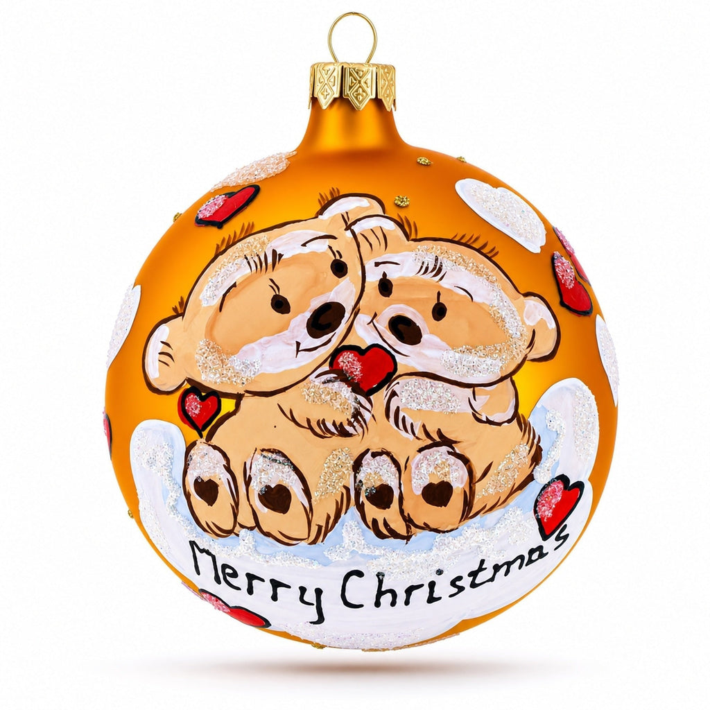 Merry Christmas from Two Bears in Love Glass Ball Christmas Ornament 4 Inches