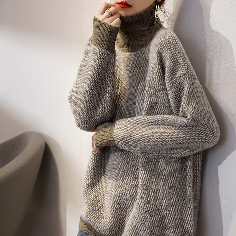 Turtleneck Sweater Loose-fitting Outerwear-style Laid-back Knit Womens Bottoming Shirt