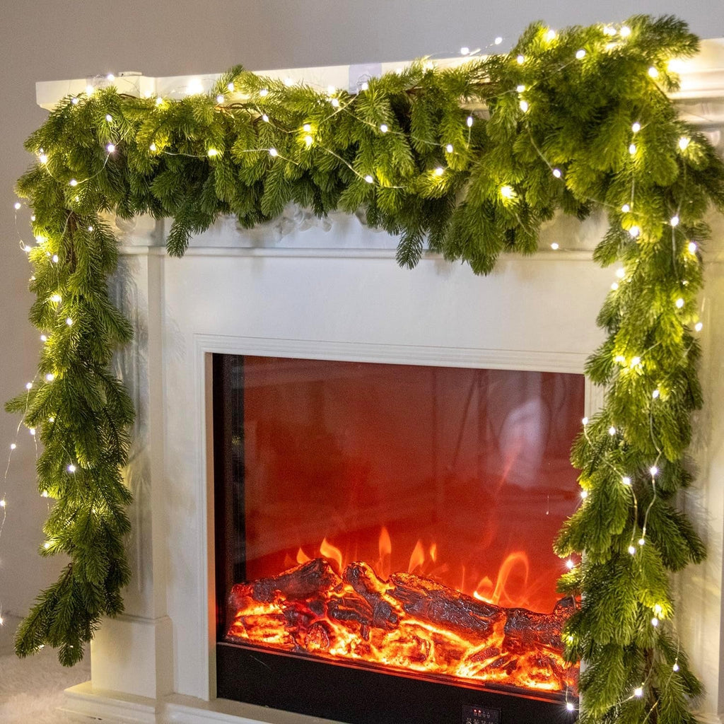 6FT PARTY JOY Seasonal Artificial Christmas Garland with LED String Lights Pine Needle Cypress Garland for Holiday Winter Indoor Outdoor Decor