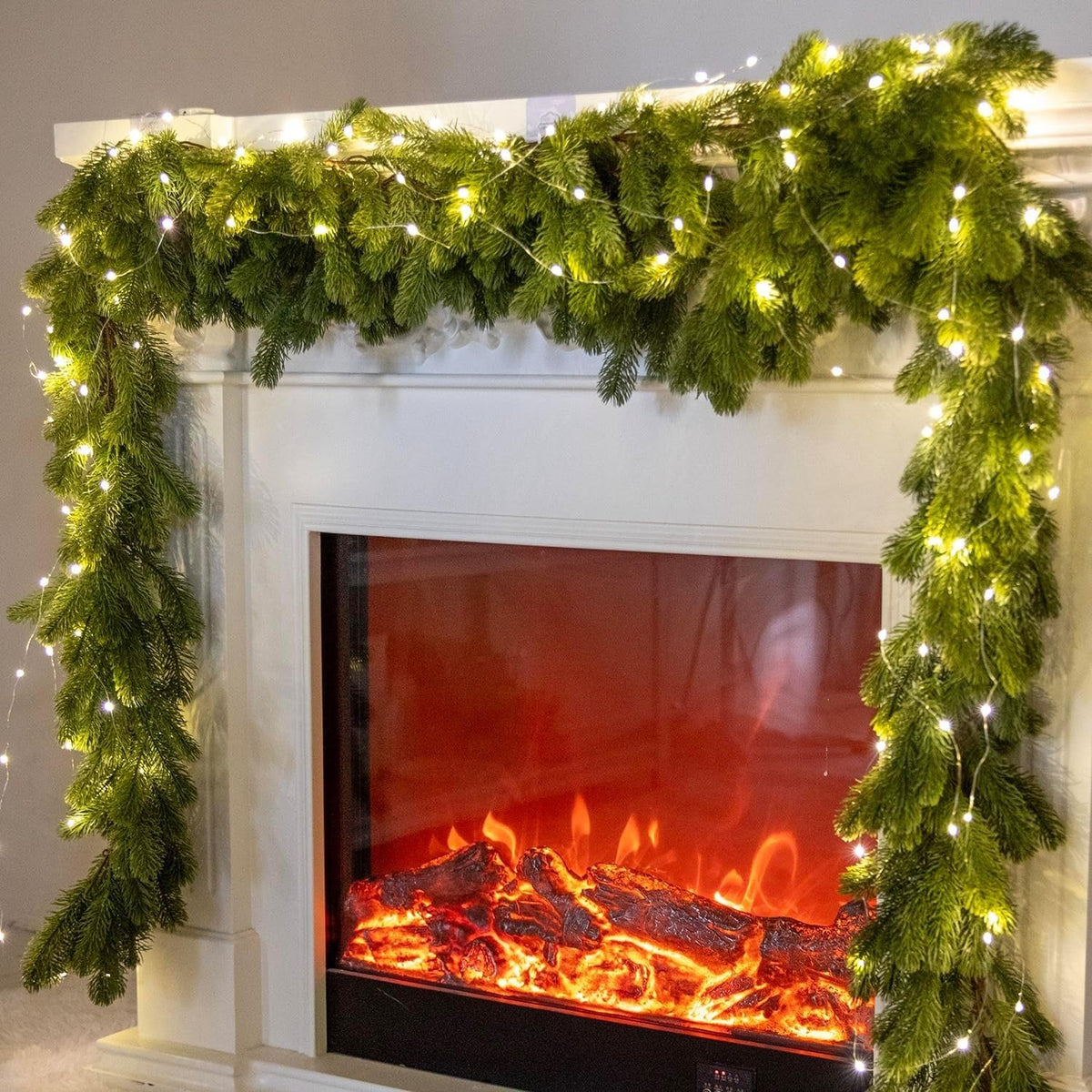 6FT PARTY JOY Seasonal Artificial Christmas Garland with LED String Lights Pine Needle Cypress Garland for Holiday Winter Indoor Outdoor Decor