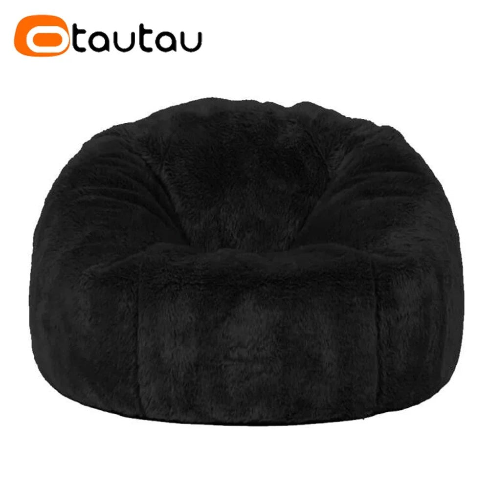 OTAUTAU Adults Children Fluffy Faux Fur Bean Bag Pouf Cover without Filler Beanbag Puff Salon Ottoman Corner Seat Sac DD003