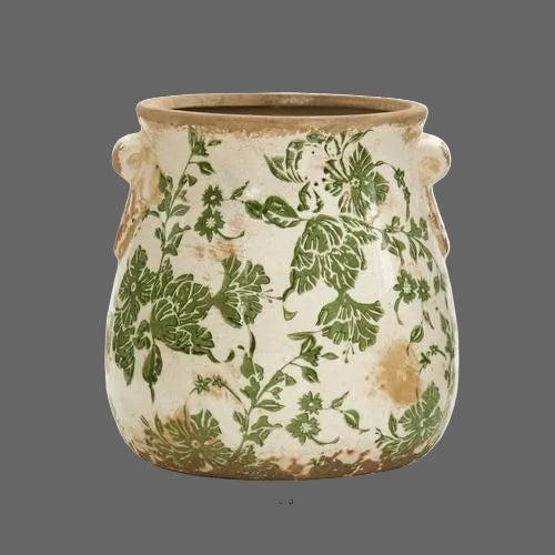 6.5" Tuscan Ceramic Green Scroll Planter