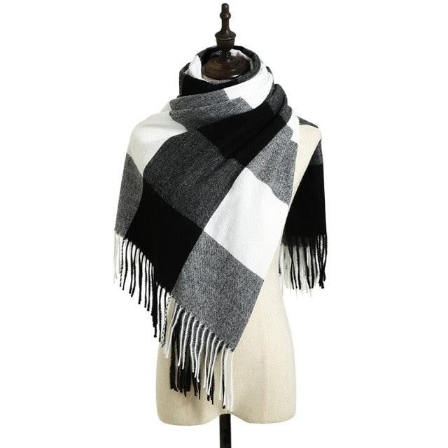Luxury Fashion Autumn Winter Soft Warm Scarf Plaid Colorful Hijabs Cashmere Scarves Warm Soft Bandana Women's Lightweight Scarves Elegant Echarpe Escharpe Soft Wool Elegant Tassel Women's