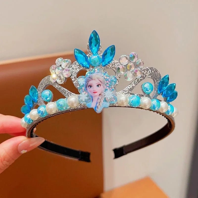 Princess Blue Sparkling Crown Headband Pearl Hair Accessory