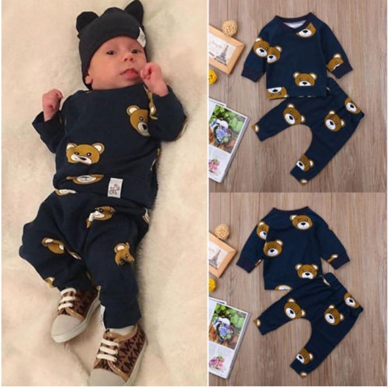 Baby Boy Clothes Tee Hoodies and Long Pants Long Sleeve Outfits For Boys Pajamas With Bear Deisgn In Modern Style