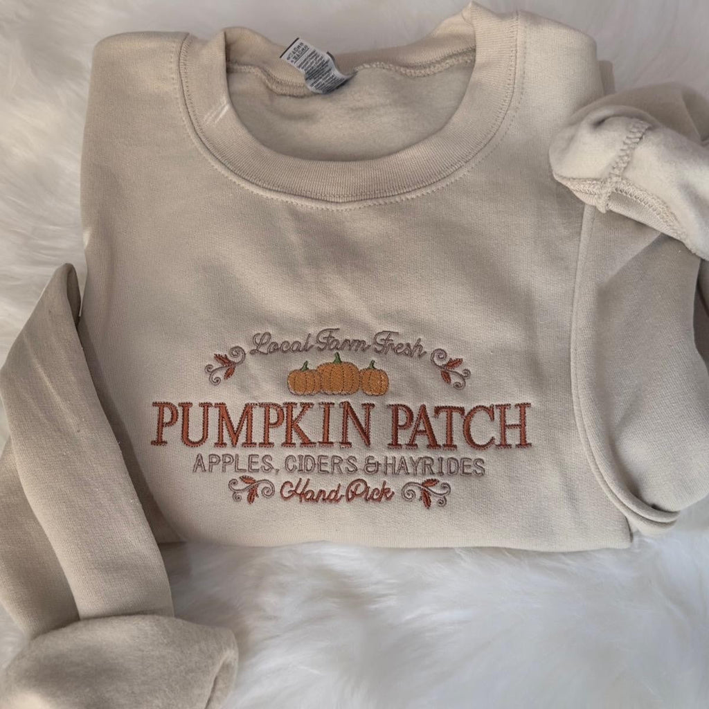 Pumpkin Patch Embroidered Sweatshirt – Cozy Fall Pullover Women's & Men, Autumn Farm Style