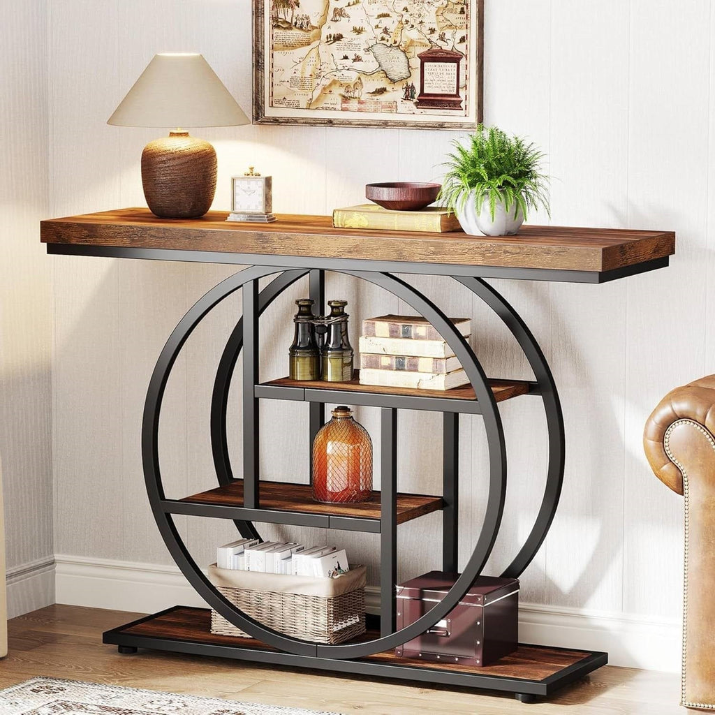 Modern Industrial 41-inch Long Narrow Entryway Foyer Console Table with Shelves