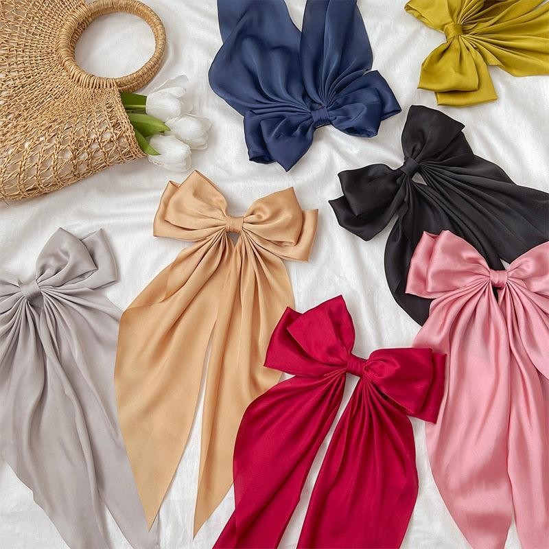 Solid Color Big Large Satin Bow Hairpins Barrettes Women's Girl Wedding Long Ribbon Hair Clip Fashion Hairgrips Accessories For Party