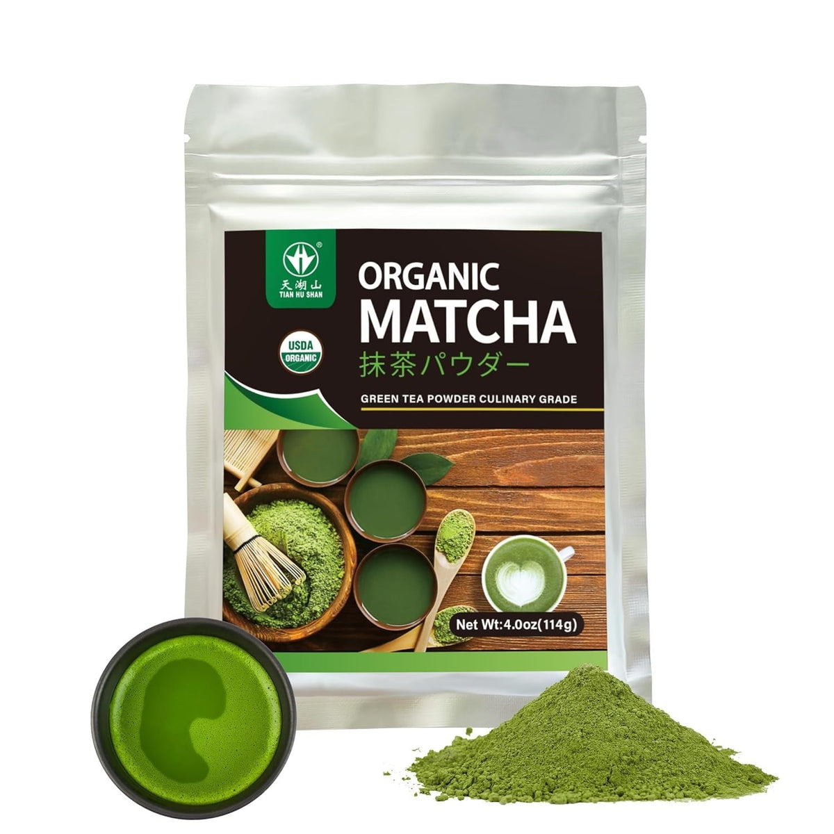 TIAN HU SHAN Pure Matcha Powder – Smooth Study Companion for Students, Clean Energy Replacement for Midday Espresso