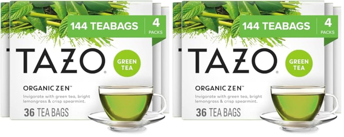 TAZO Organic Zen Green Tea — Spa-Inspired Lemongrass Spearmint Tea for Bath Time and Journaling Breaks