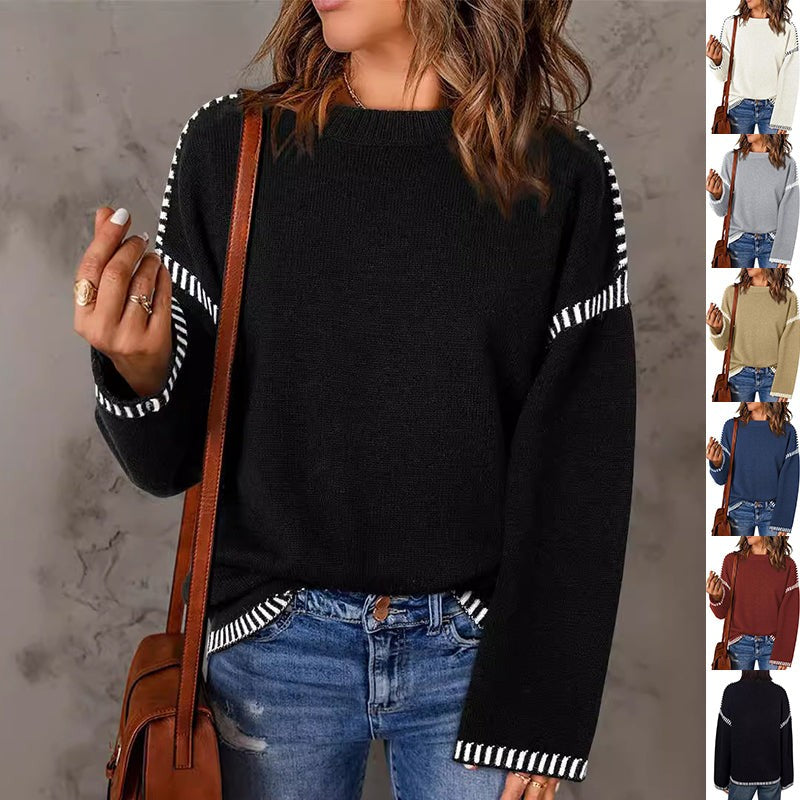 Solid Round Neck Pullover Sweater Autumn And Winter Loose Long Sleeve Tops Women's Clothing