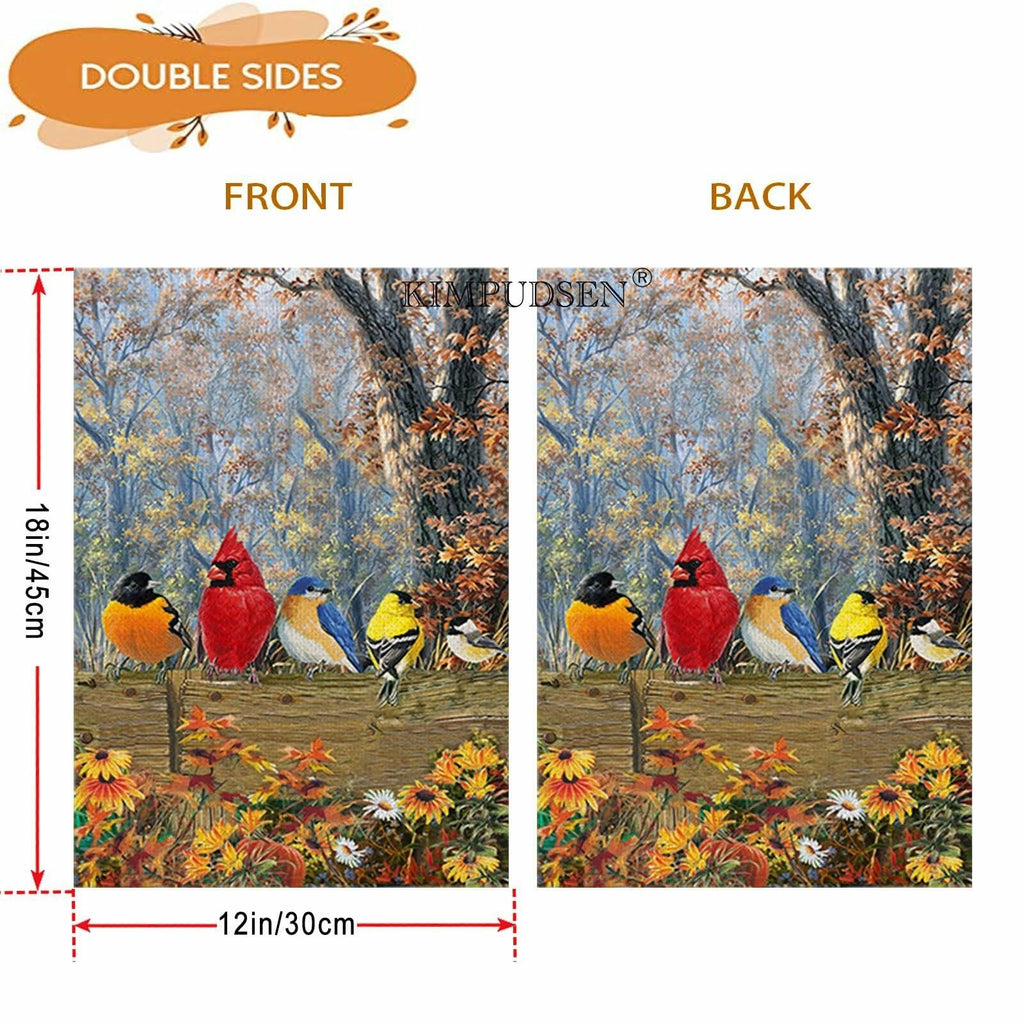 KIMPUDSEN Cardinal Birds Fall Garden Flag 12x18 Inch Double Sided Autumn