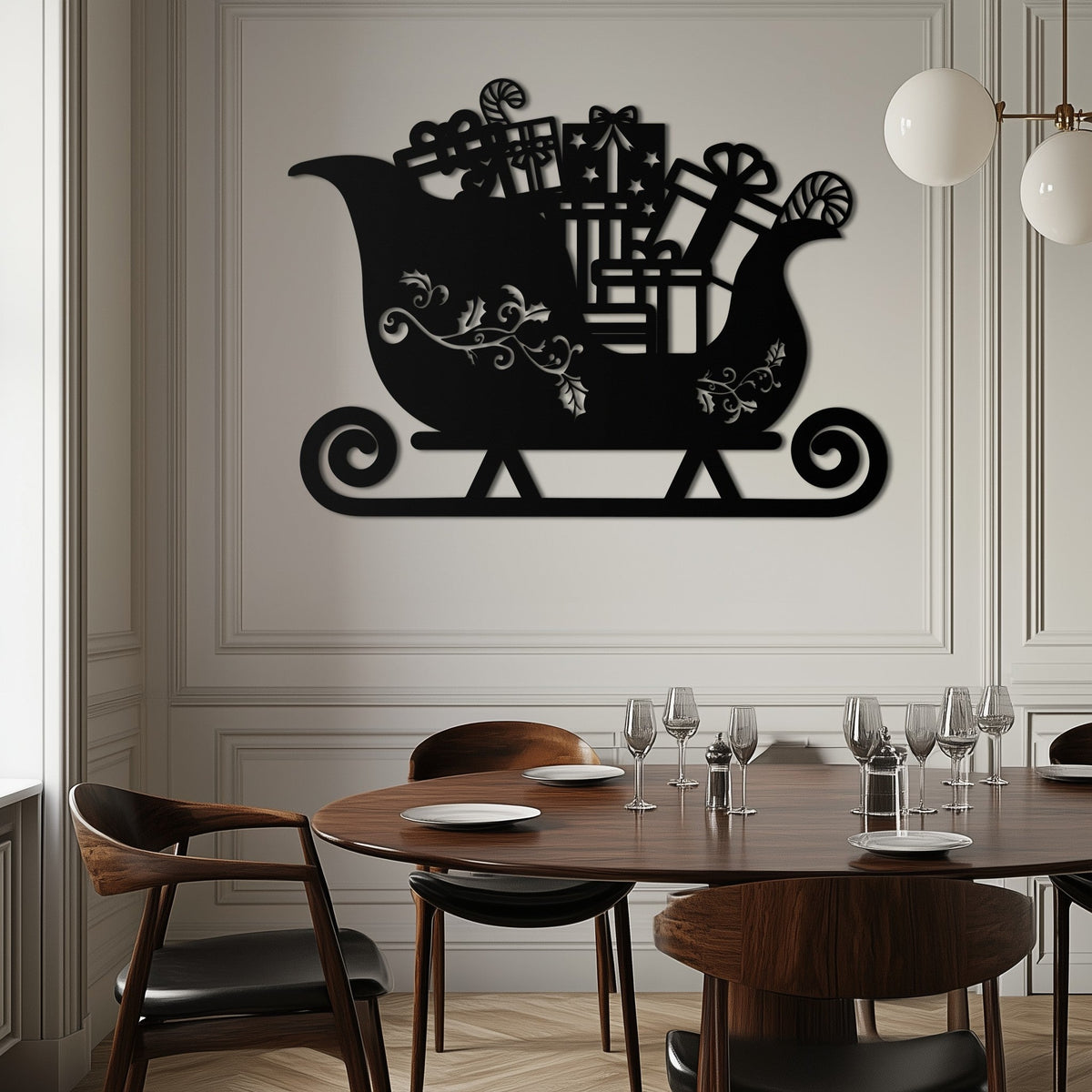 Christmas Sleigh Metal Wall Art - Beautifully Detailed Festive Holiday Decor Design