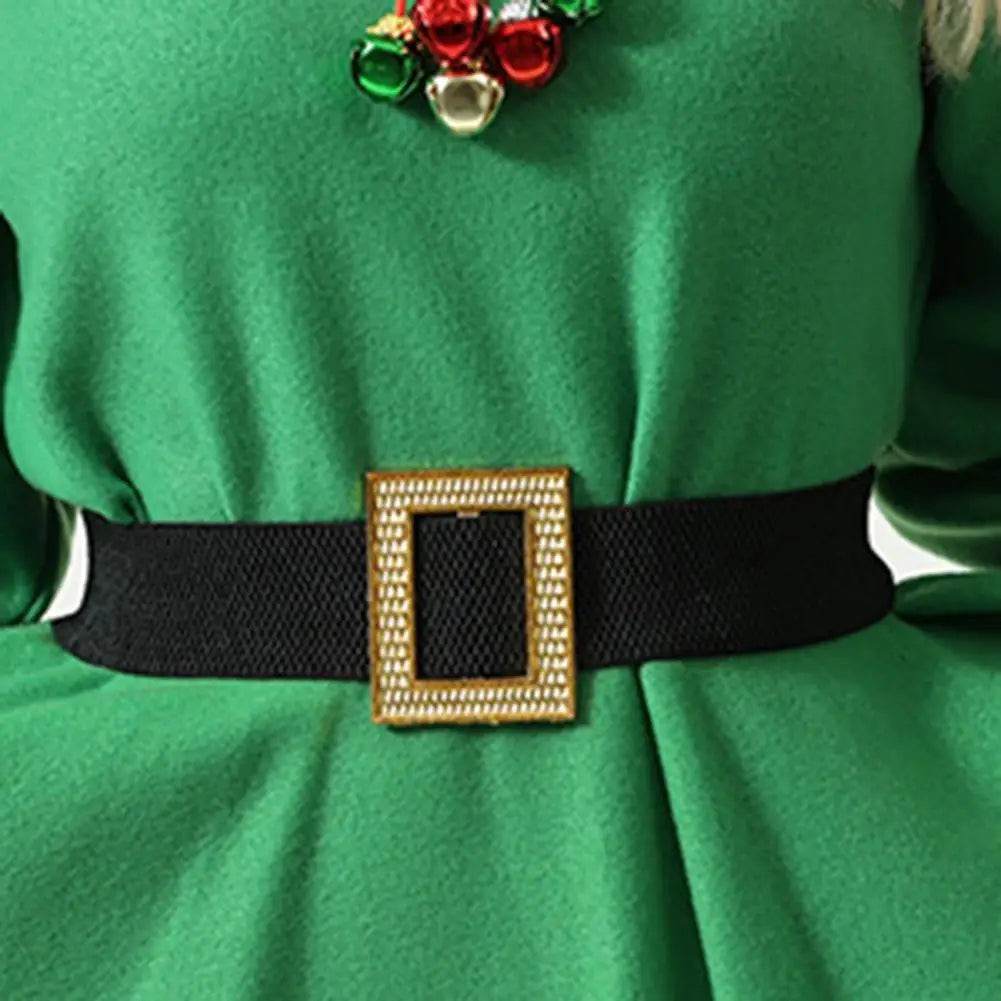8 Pcs Women Christmas Elf Costume Set Green Xmas Dress Festive Outfit with Elf Ears Hat Shoes Belt Striped Socks