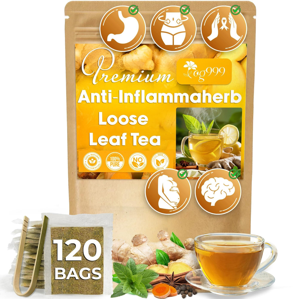 TOG999 Anti-Inflammatory Herbal Tea Blend – Mindful Morning Cup for Gut Health and Stress Relief at Home
