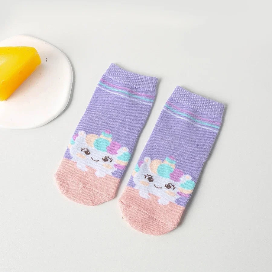 Kids Cartoon Unicorn Mid Calf Socks 5 Pairs Girls Bow